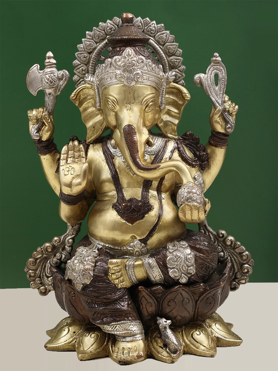 Exotic India Gold Toned Chaturbhuja Ganesha Anugraha Murti Religious Idol Showpiece