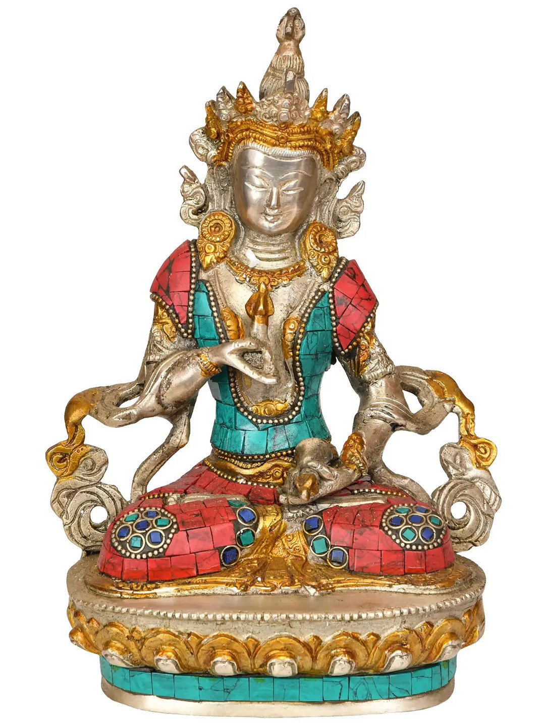 Exotic India Gold Toned & Blue Religious Brass Adi Buddha Vajrasattva Showpiece
