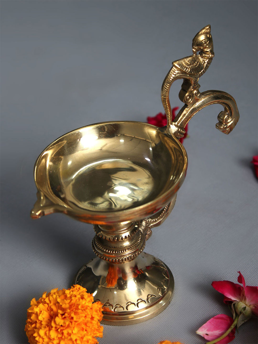 Exotic India Small Brass Parrot Handle Diya Pooja Essential