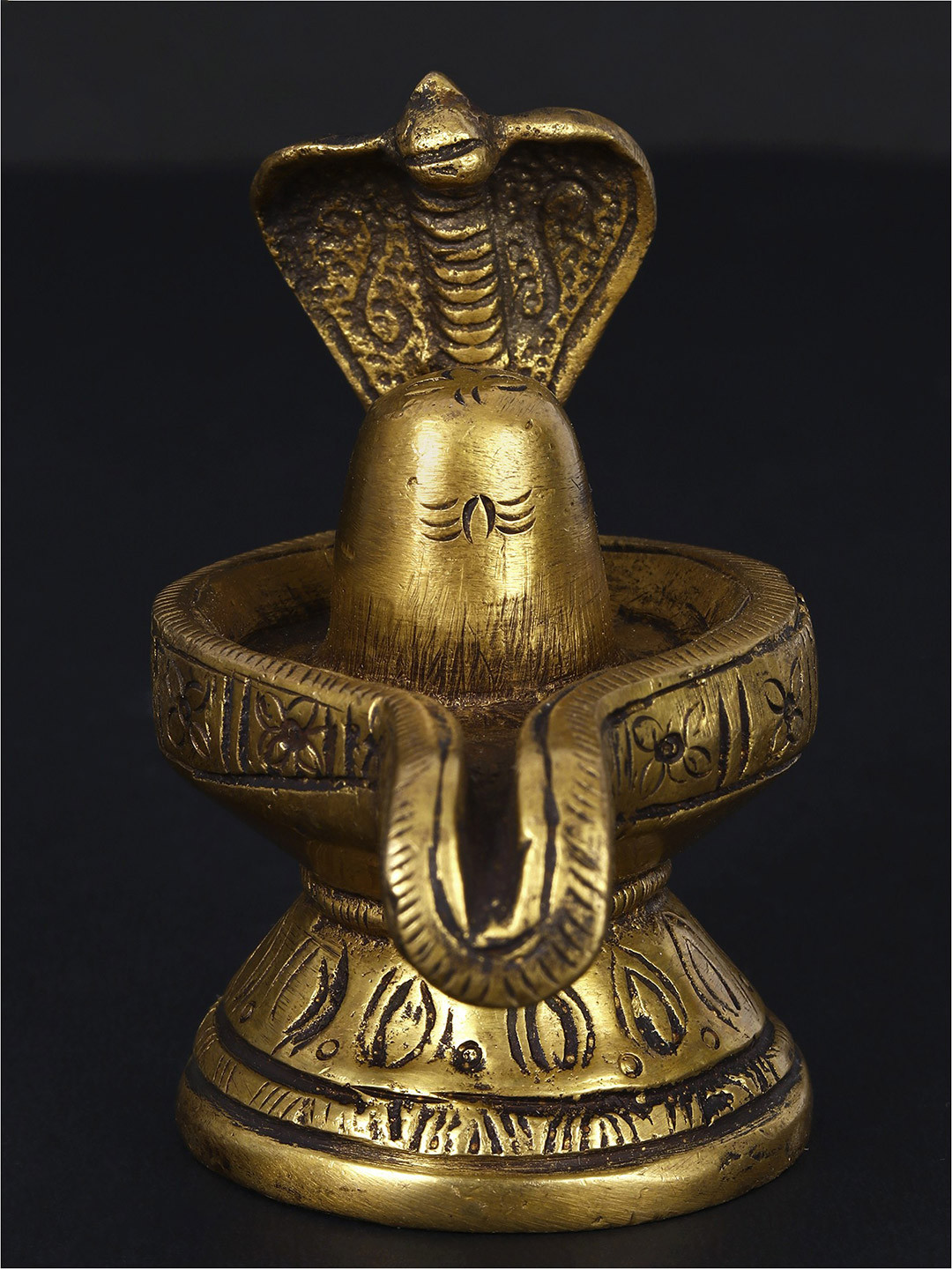 Exotic India Gold-Toned Religious Brass Shiva Linga with Snake Crowning Showpiece