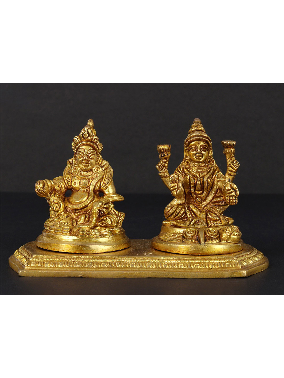 Exotic India Gold Toned Religious Brass Lakshmi Kubera Religious Idol Showpiece
