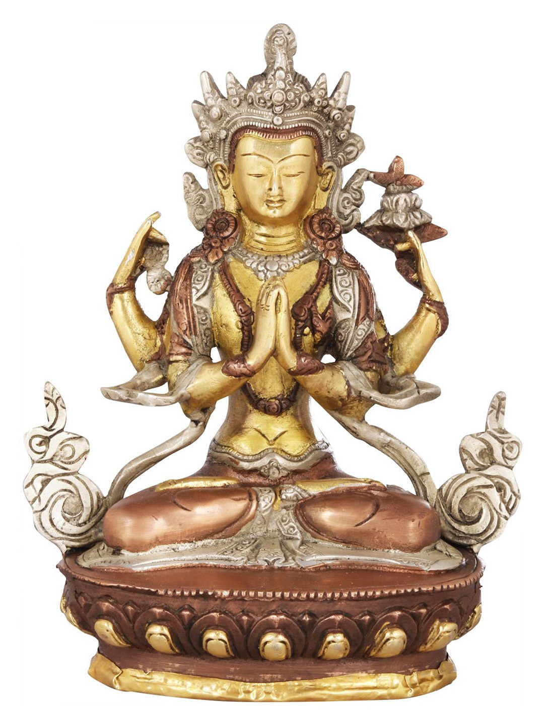 Exotic India Gold Toned Buddhist  Shadakshari Lokeshvara Religious Idol Showpiece