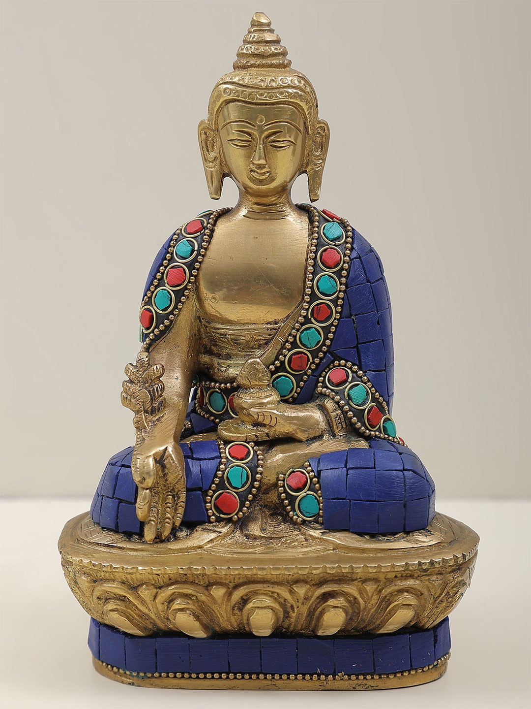 Exotic India Gold Toned Tibetan Buddhist God Medicine Buddha Showpiece