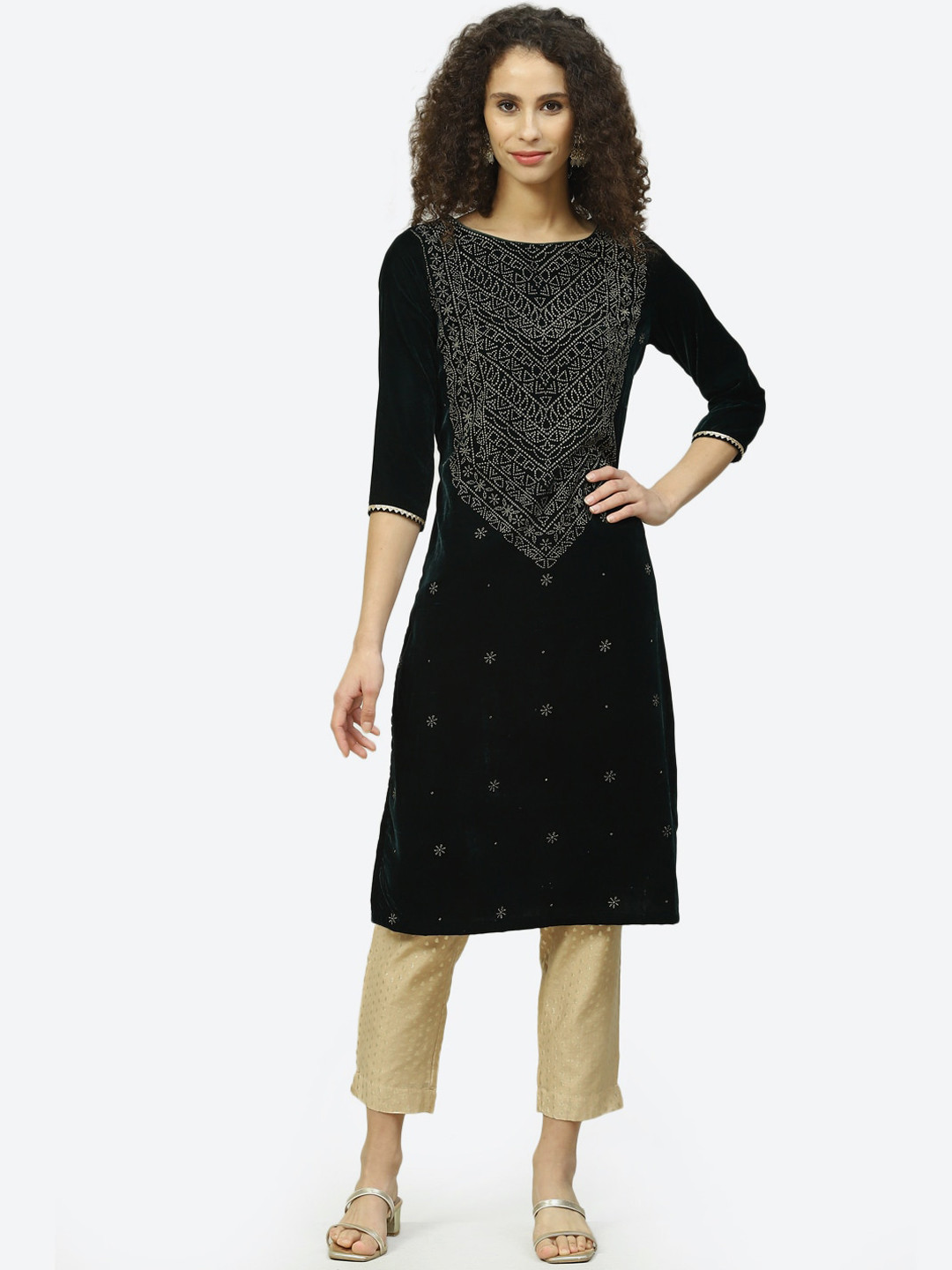 Biba Boat Neck Geometric Printed Kurta