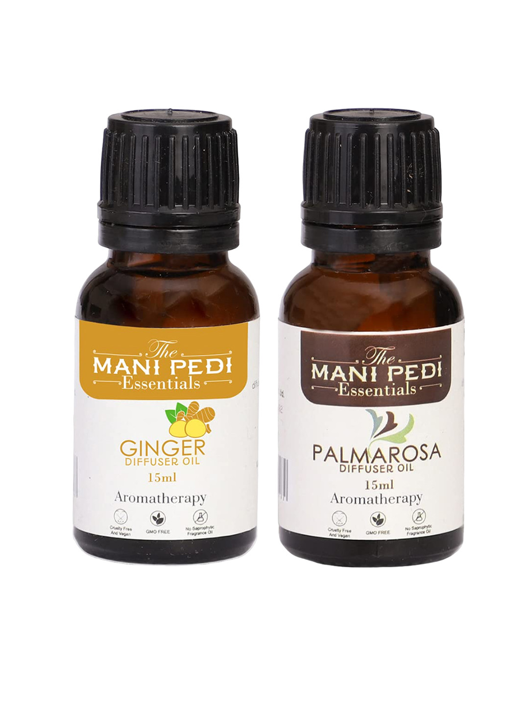 The Mani Pedi Essentials Set Of 2 Brown Printed Ginger and Palmarosa Diffuser Oils 15 ml