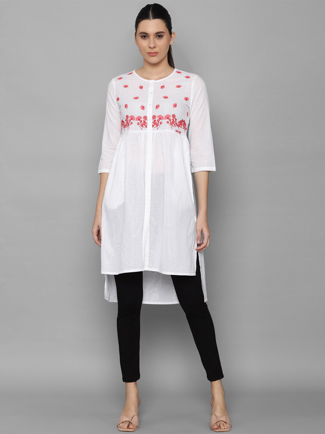 Allen Solly Woman White & Red Printed Tunic