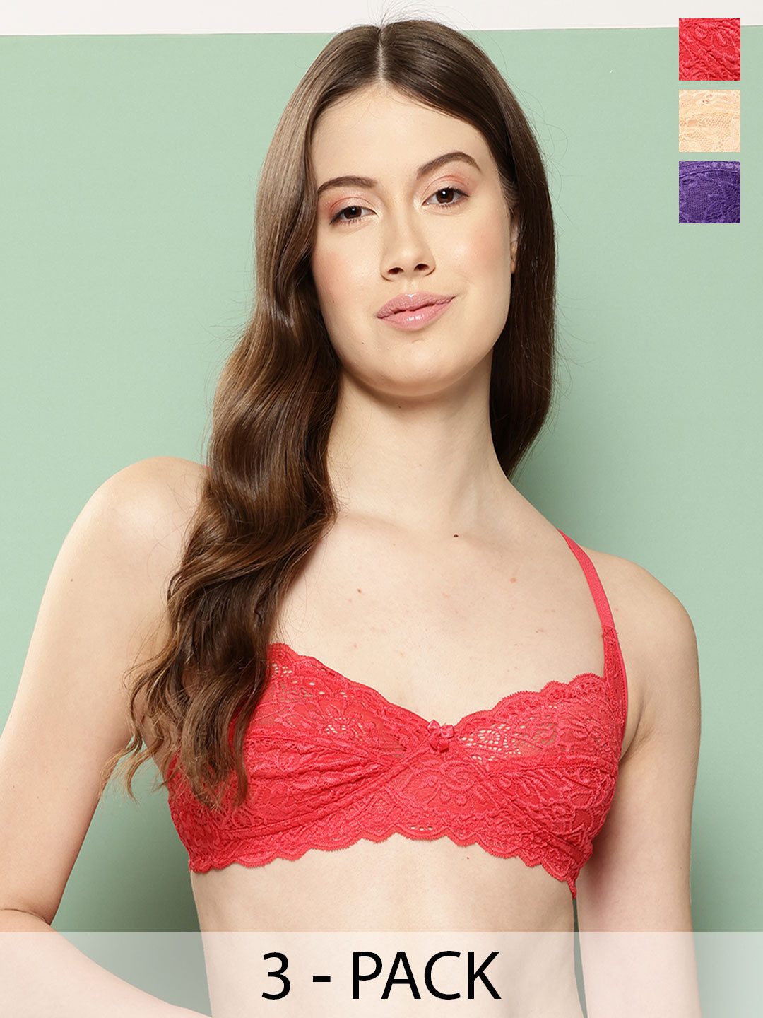 Leading Lady Set of 3 Red & Purple Floral T-Shirt Bra
