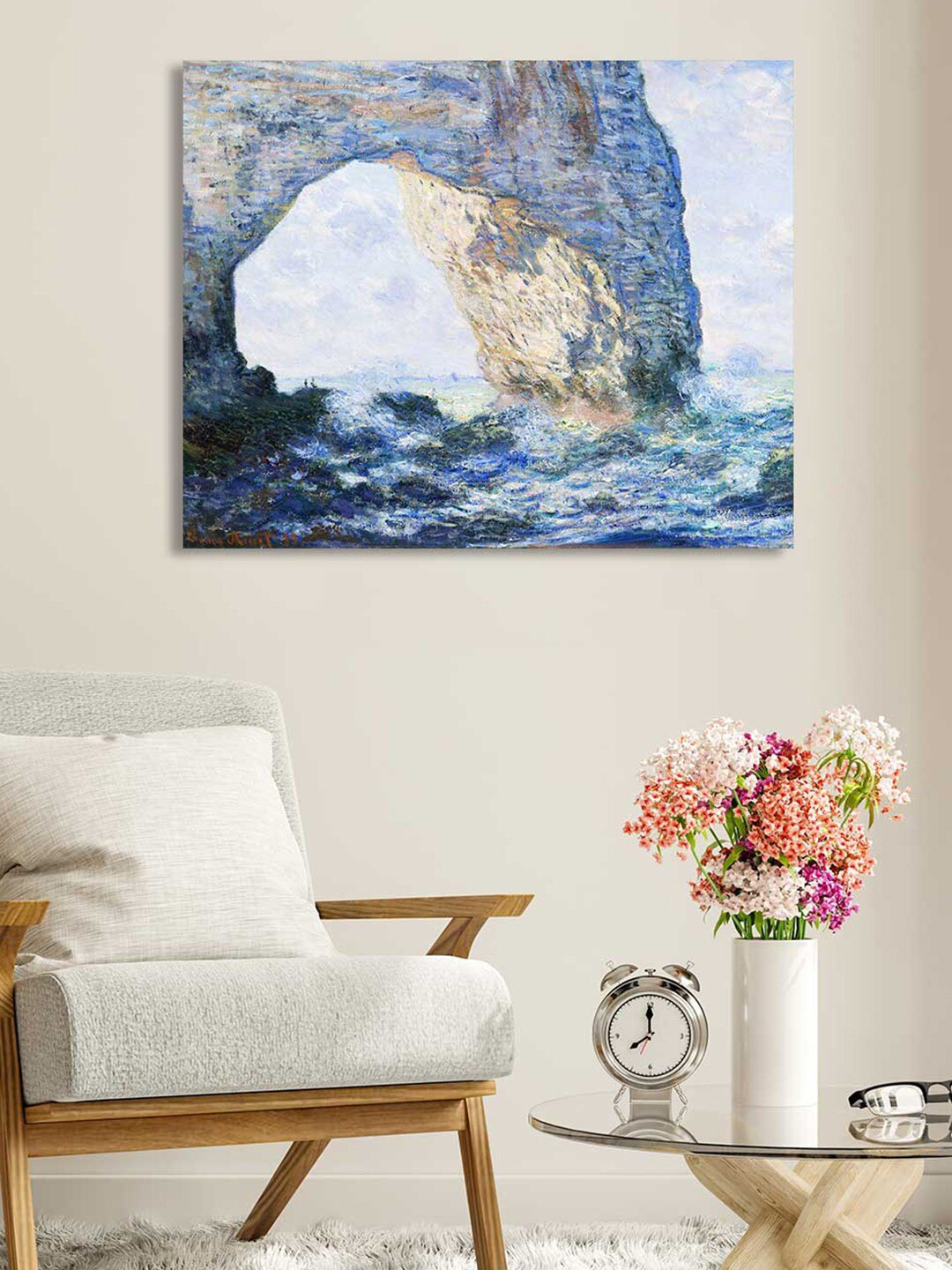 Art Street Blue & White The Manneporte Near Tretat Canvas Painting Wall Art