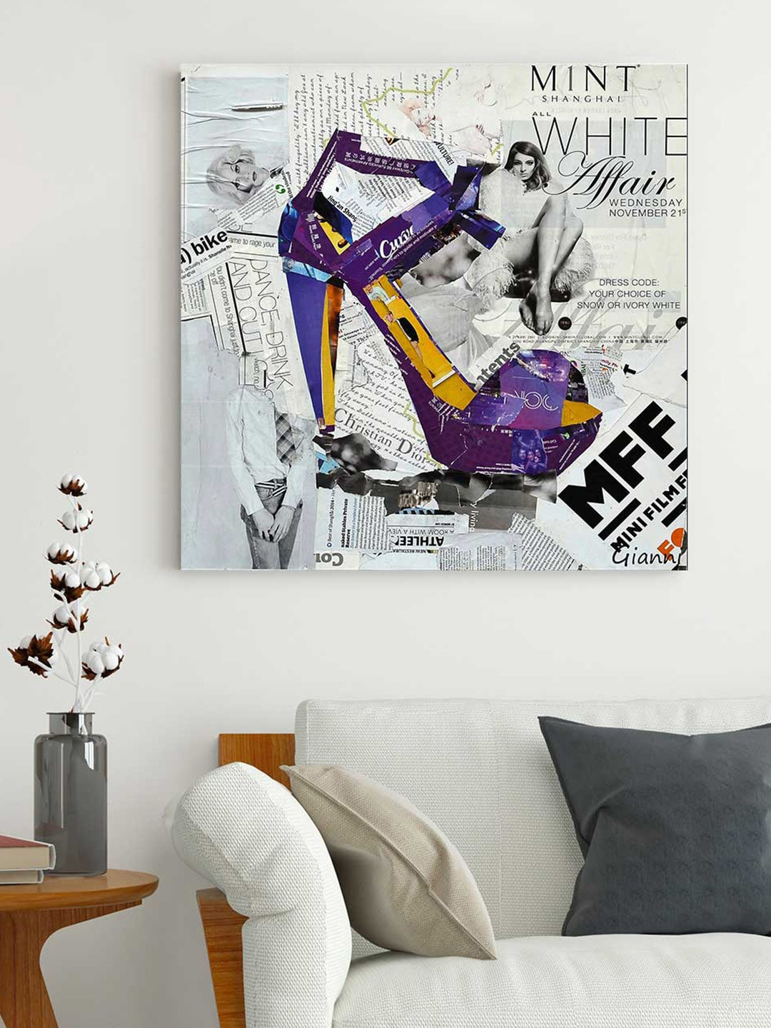 Art Street White & Blue High Heels Canvas Painting Wall Art