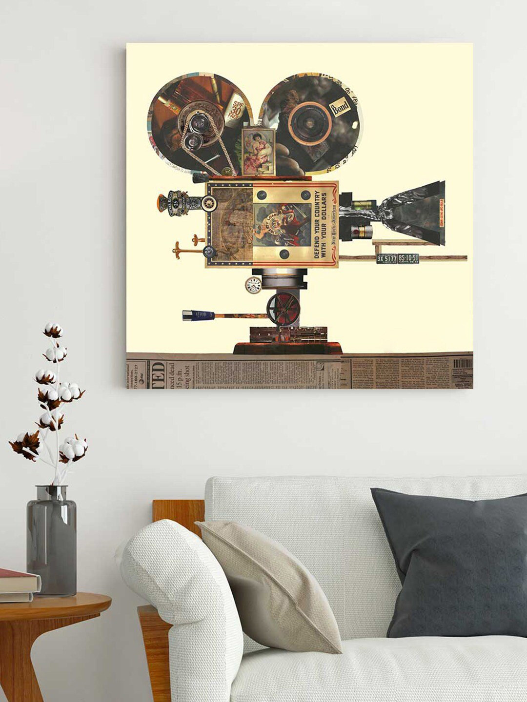 Art Street Cream & Brown Antique Film Projector Canvas Painting Wall Art