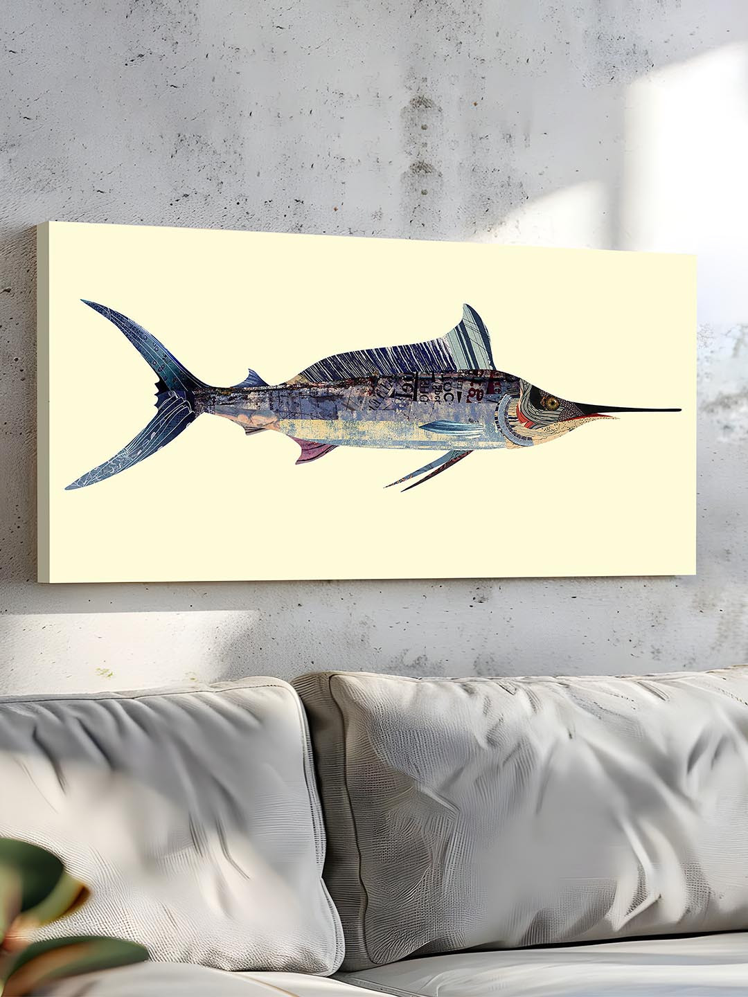 Art Street Cream Colored Sword Fish Canvas Painting Wall Art