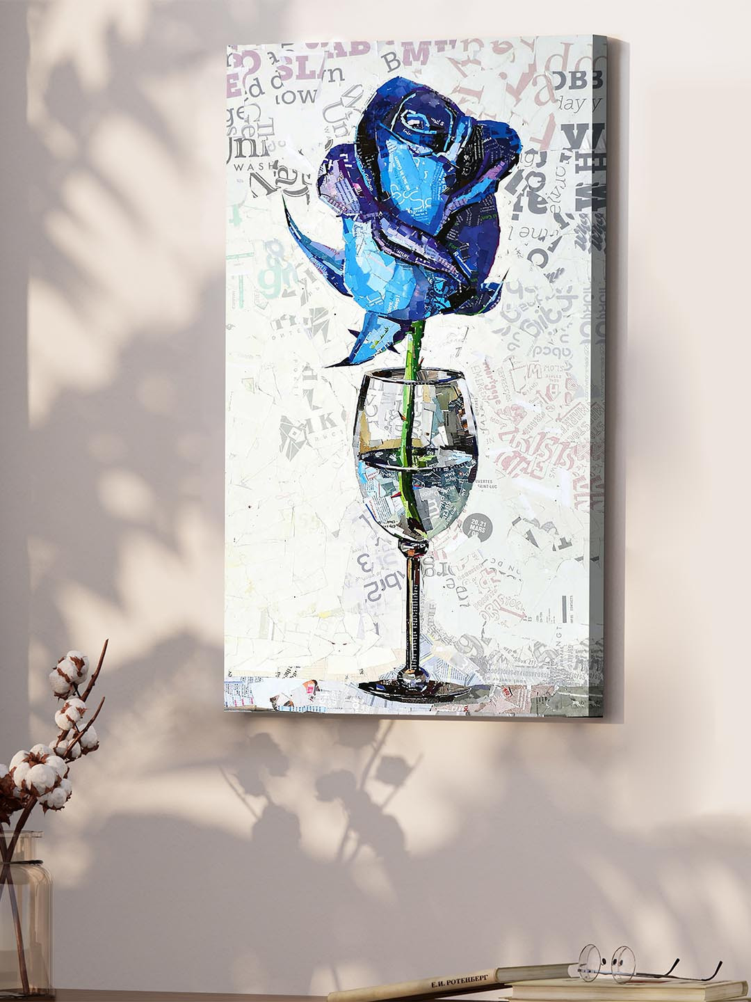 Art Street Blue & White Glass With Rose Canvas Painting Wall Art