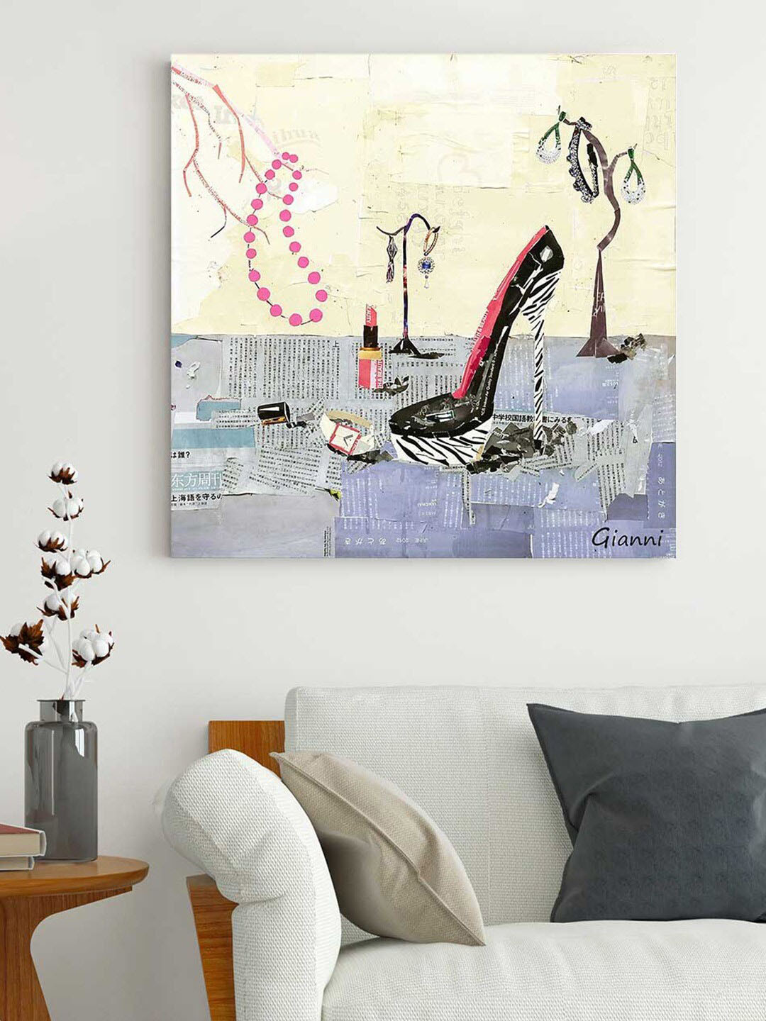 Art Street Cream-Coloured & Grey Beauty Art Girls Accessories Dimensional Collage Painting Wall Art