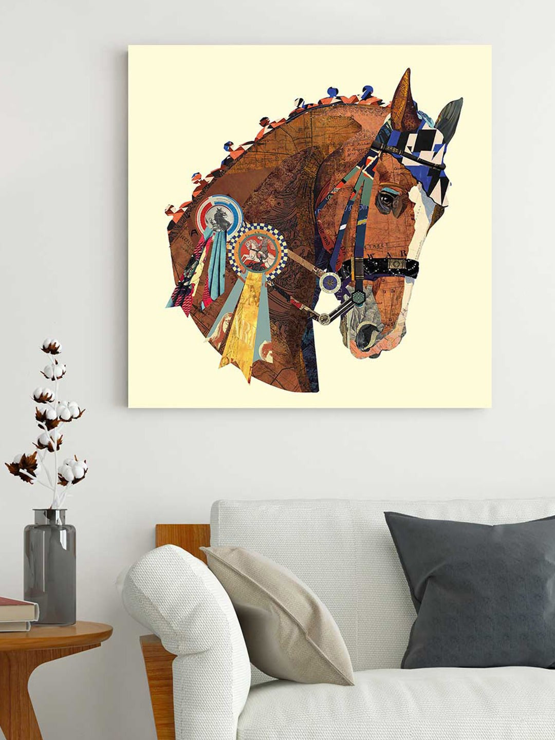 Art Street Cream & Brown Horse Canvas Wall Art Painting