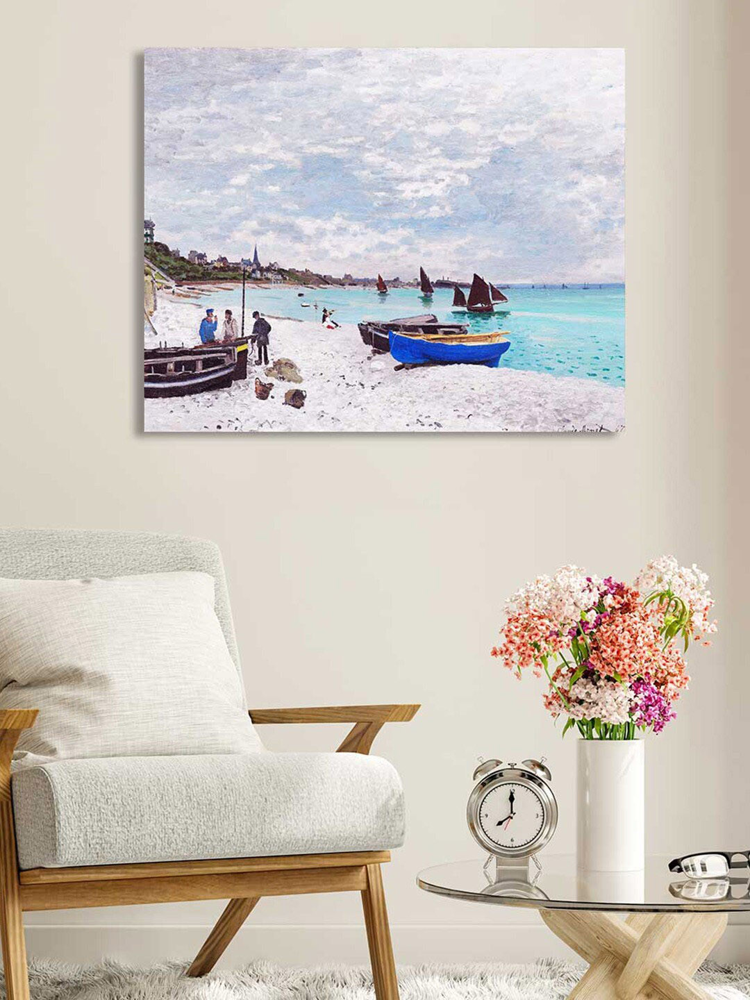 Art Street White & Blue The Beach at Sainte Canvas Painting Wall Art