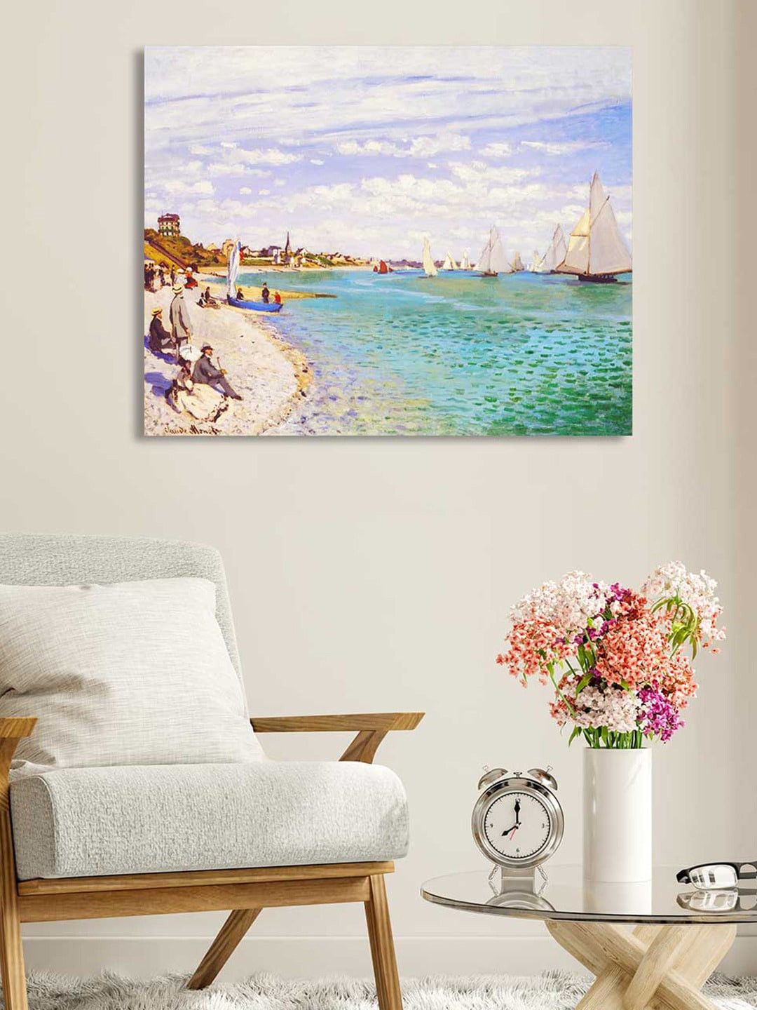 Art Street Blue & White Regatta at Sainte-Adresse Canvas Painting Wall Art