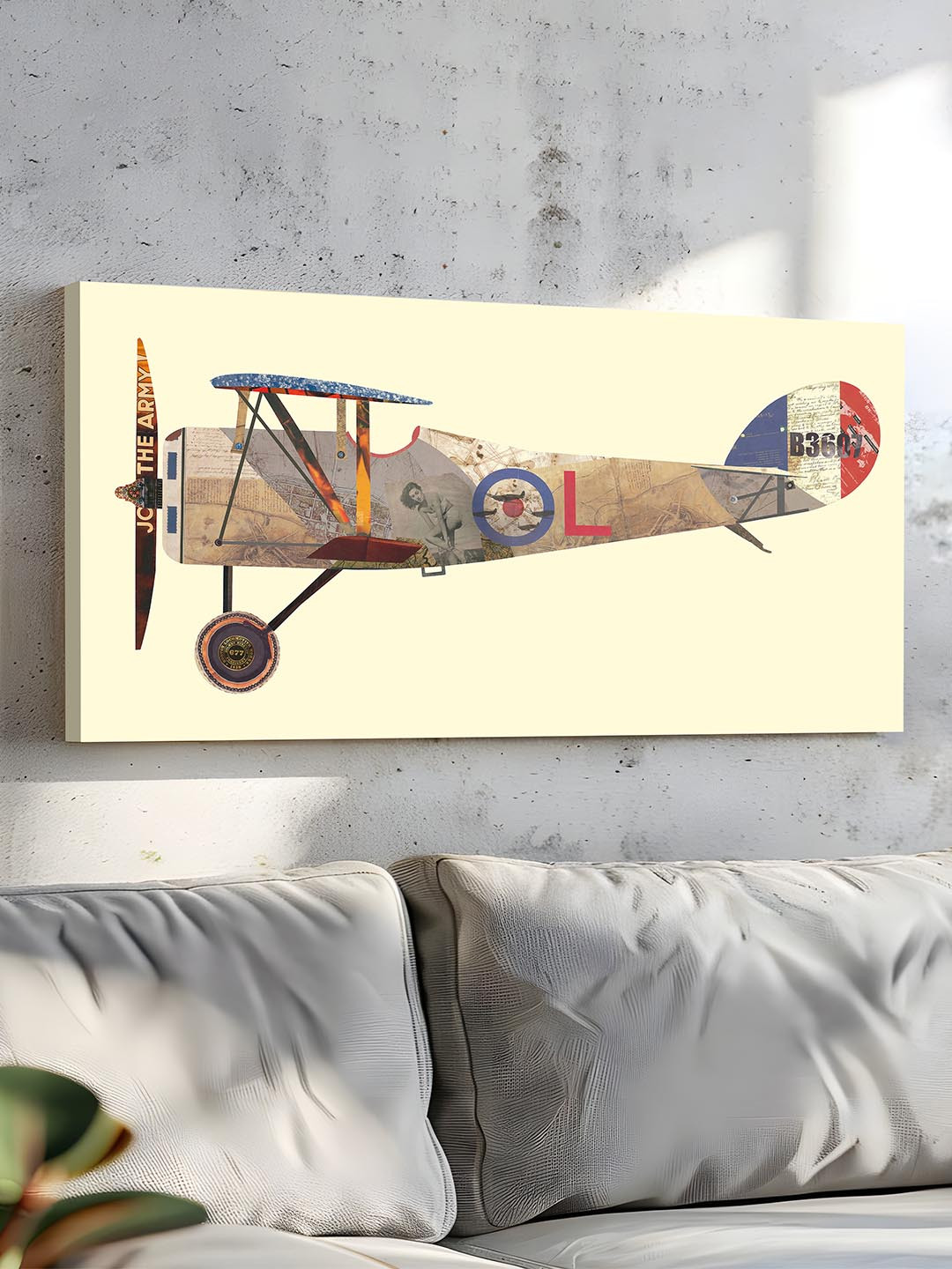 Art Street Cream & Beige Antique Biplane Canvas Painting Wall Art