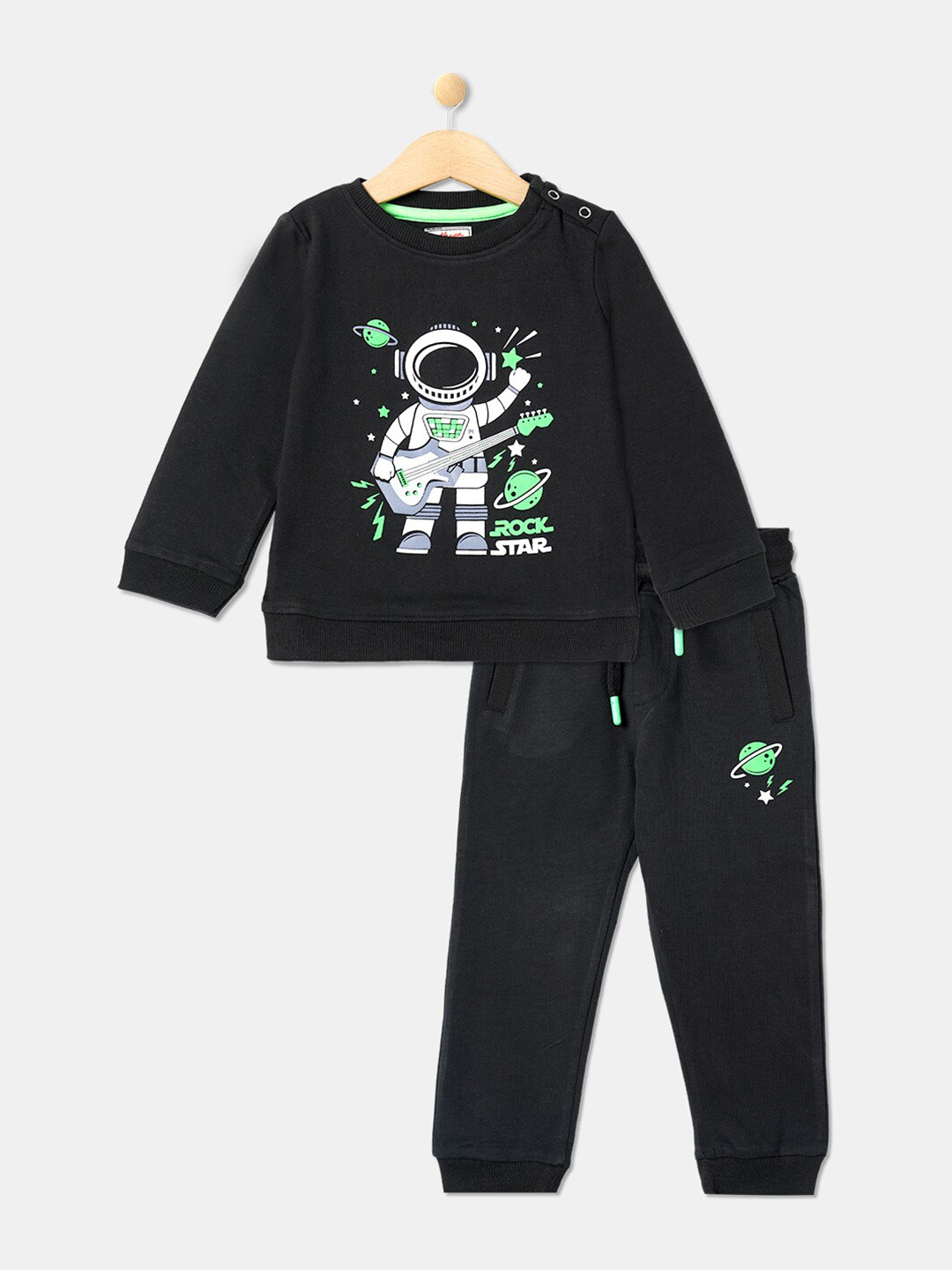 R&B Boys Black & Beige Printed T-shirt with Pyjamas