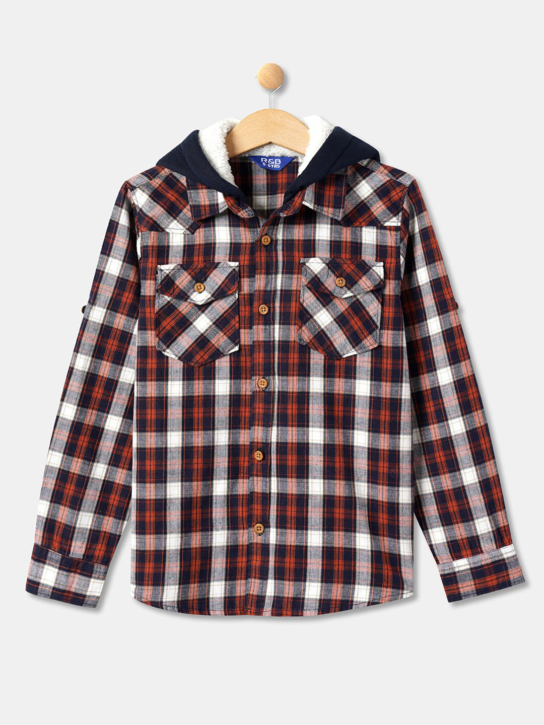 R&B Boys Red Checked With Hooded Casual Shirt
