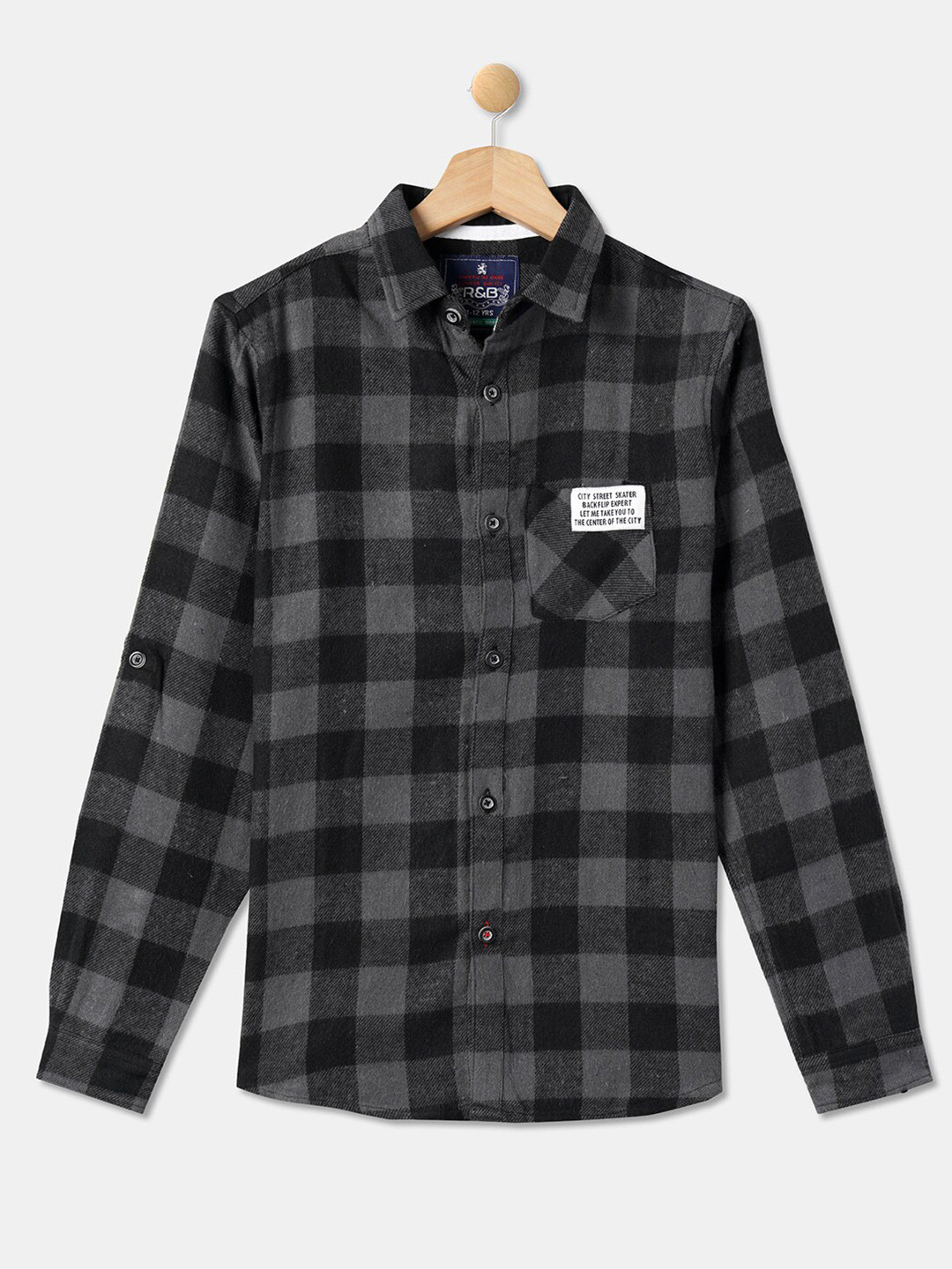 R&B Boys Black Buffalo Checked Cotton Casual Shirt
