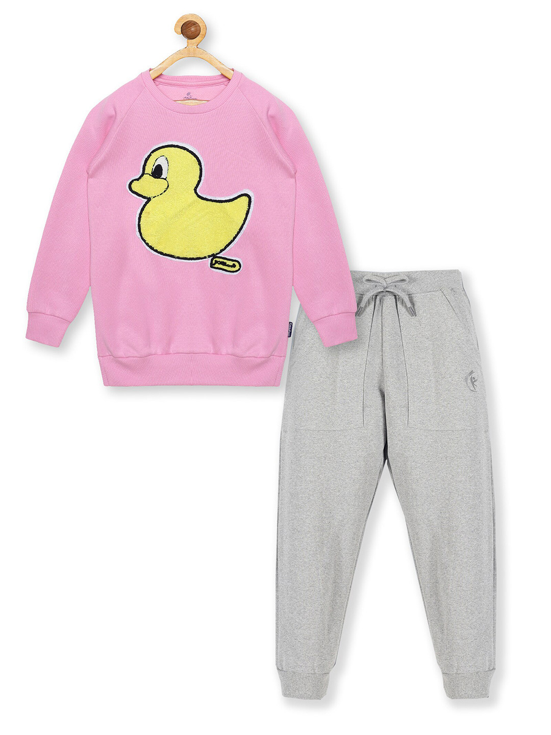 KiddoPanti Girls Pink & Grey Embellished T-shirt