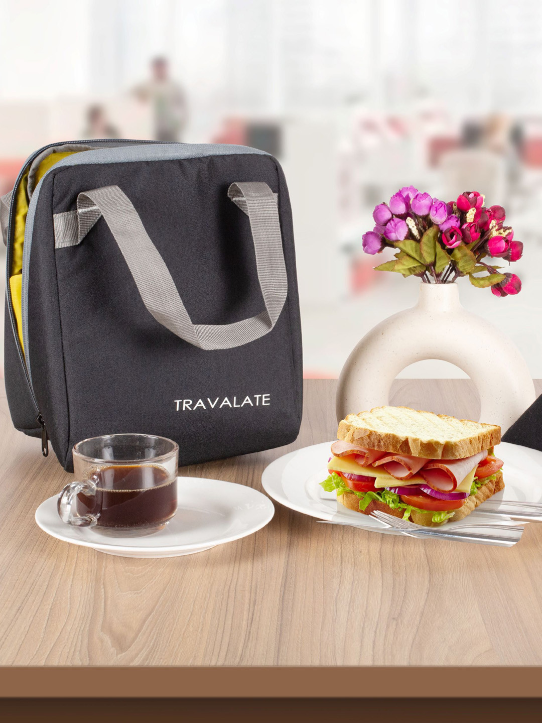 TRAVALATE Charcoal Solid Leakproof Lunch bag