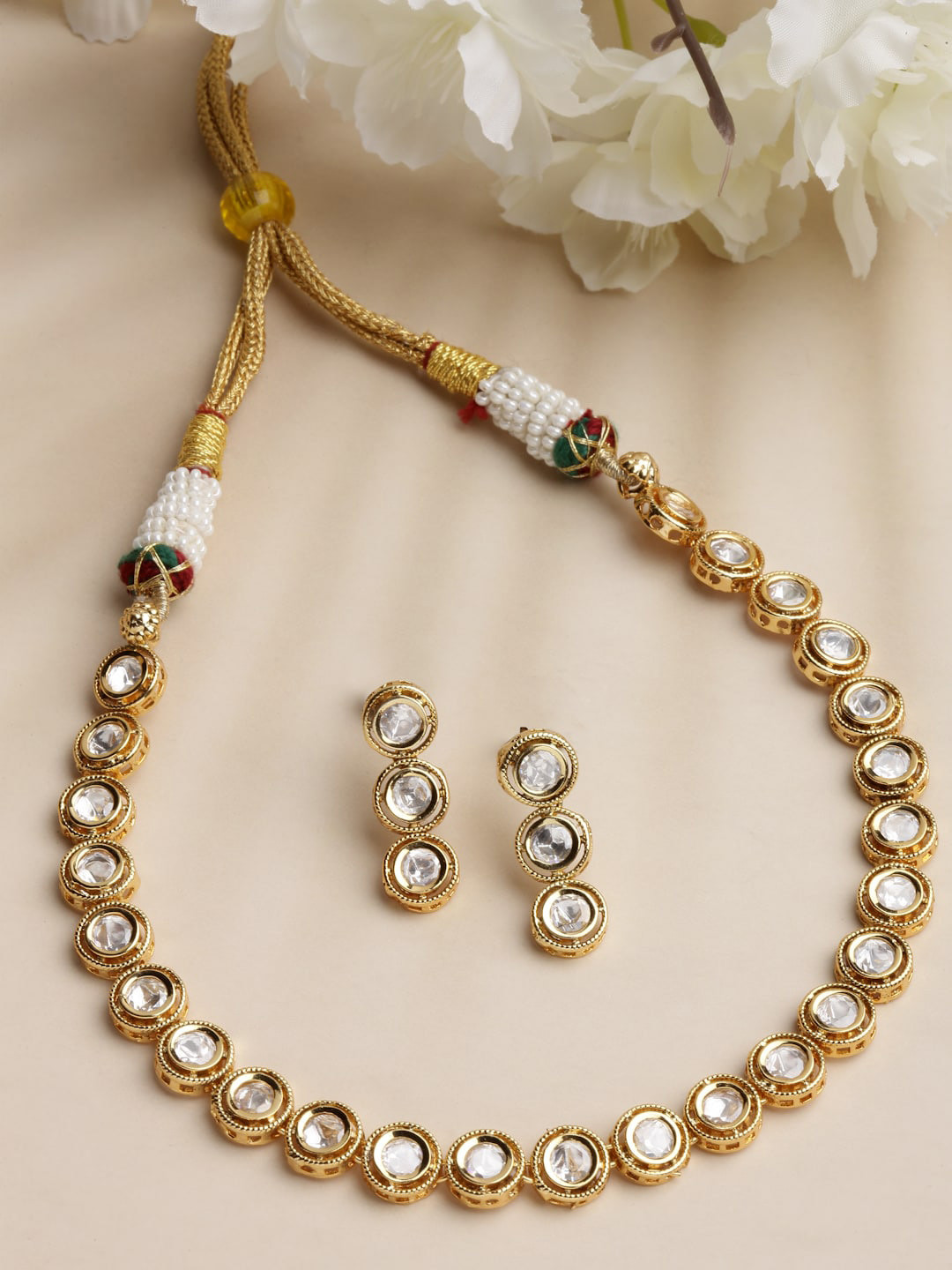 Arrabi White Stone-Studded Gold-Plated Jewellery Set