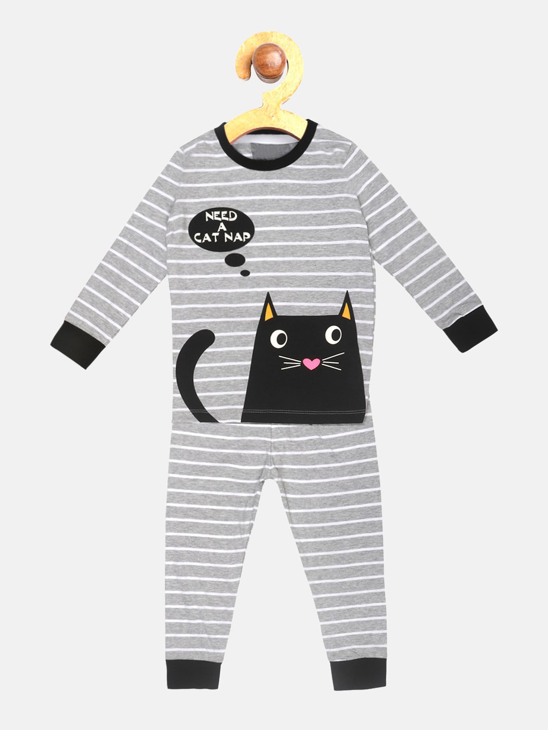 YK Boys Grey & Black Striped Night suit