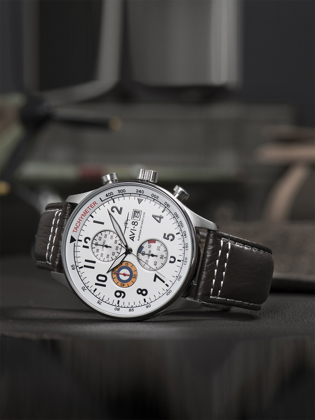 AVI-8 Men White Brass Dial & Brown Leather Straps Analogue Chronograph Watch