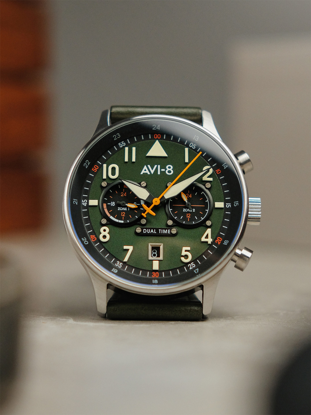 AVI-8 Men Green Brass Printed Dial & Green Leather Straps Analogue Watch AV-4088-02