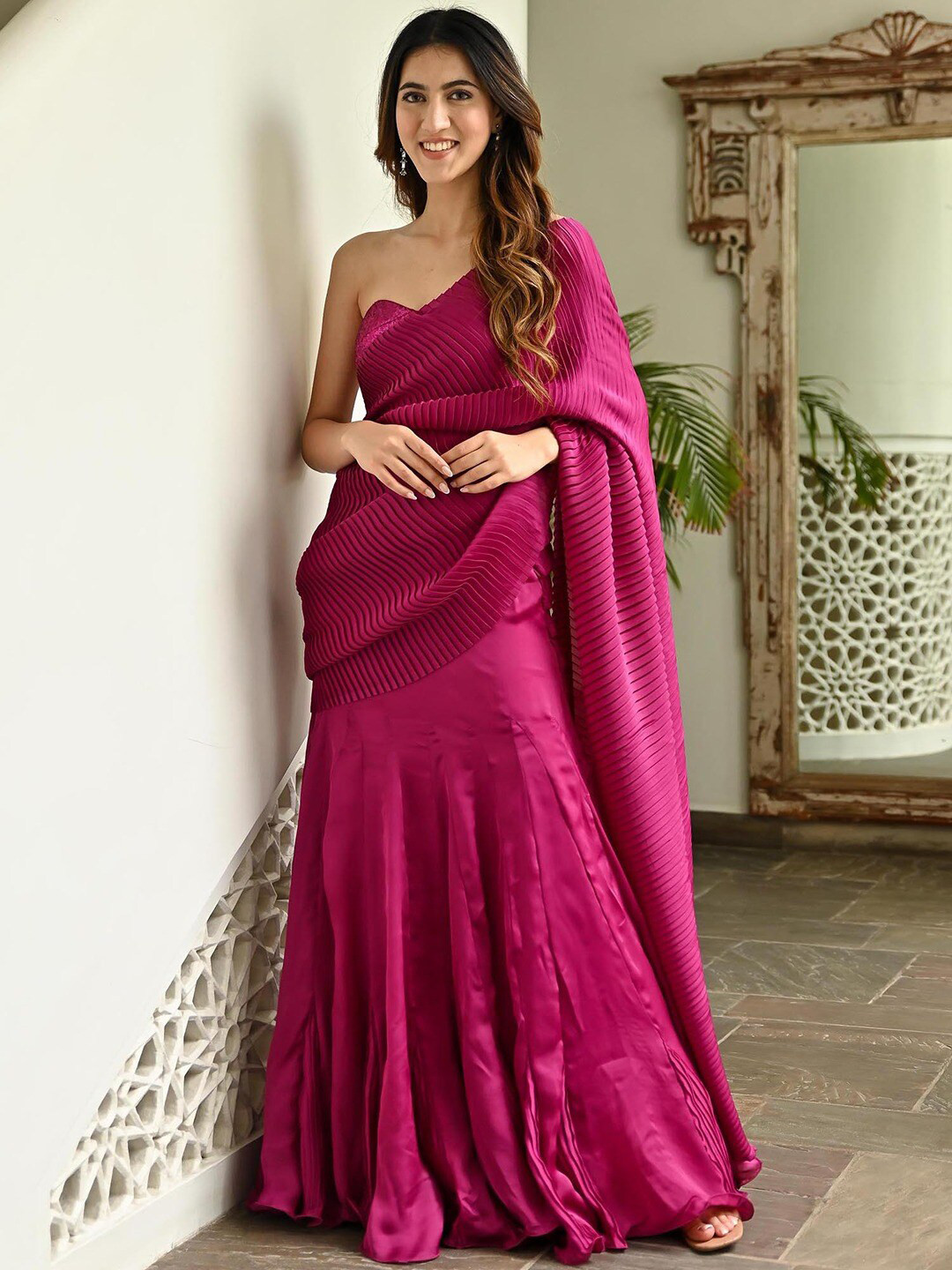 Lavanya The Label Pink Satin Saree