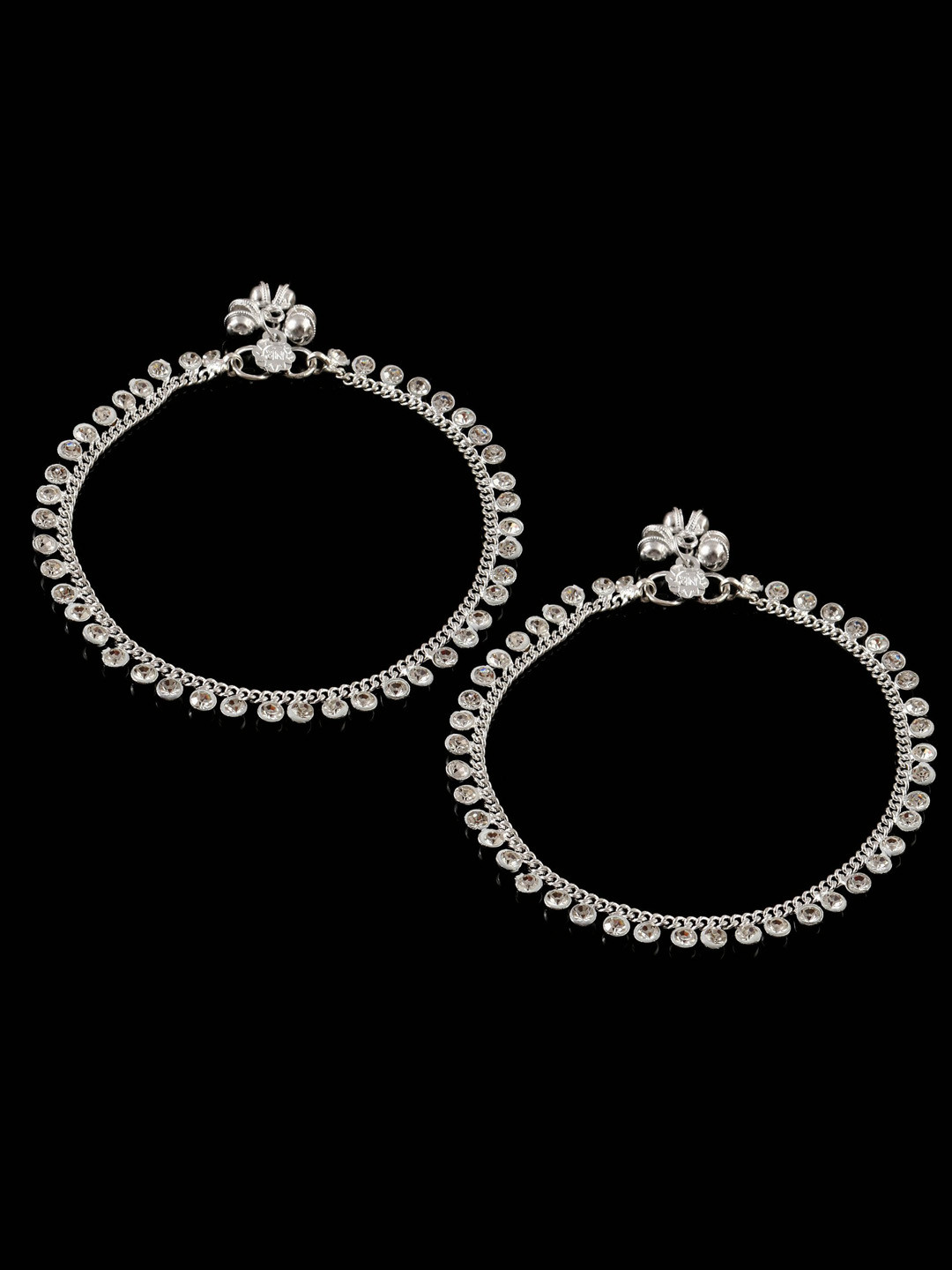 Jewar Mandi Silver Tone, Silver Plated Ad Cz Multi-Stones Anklets