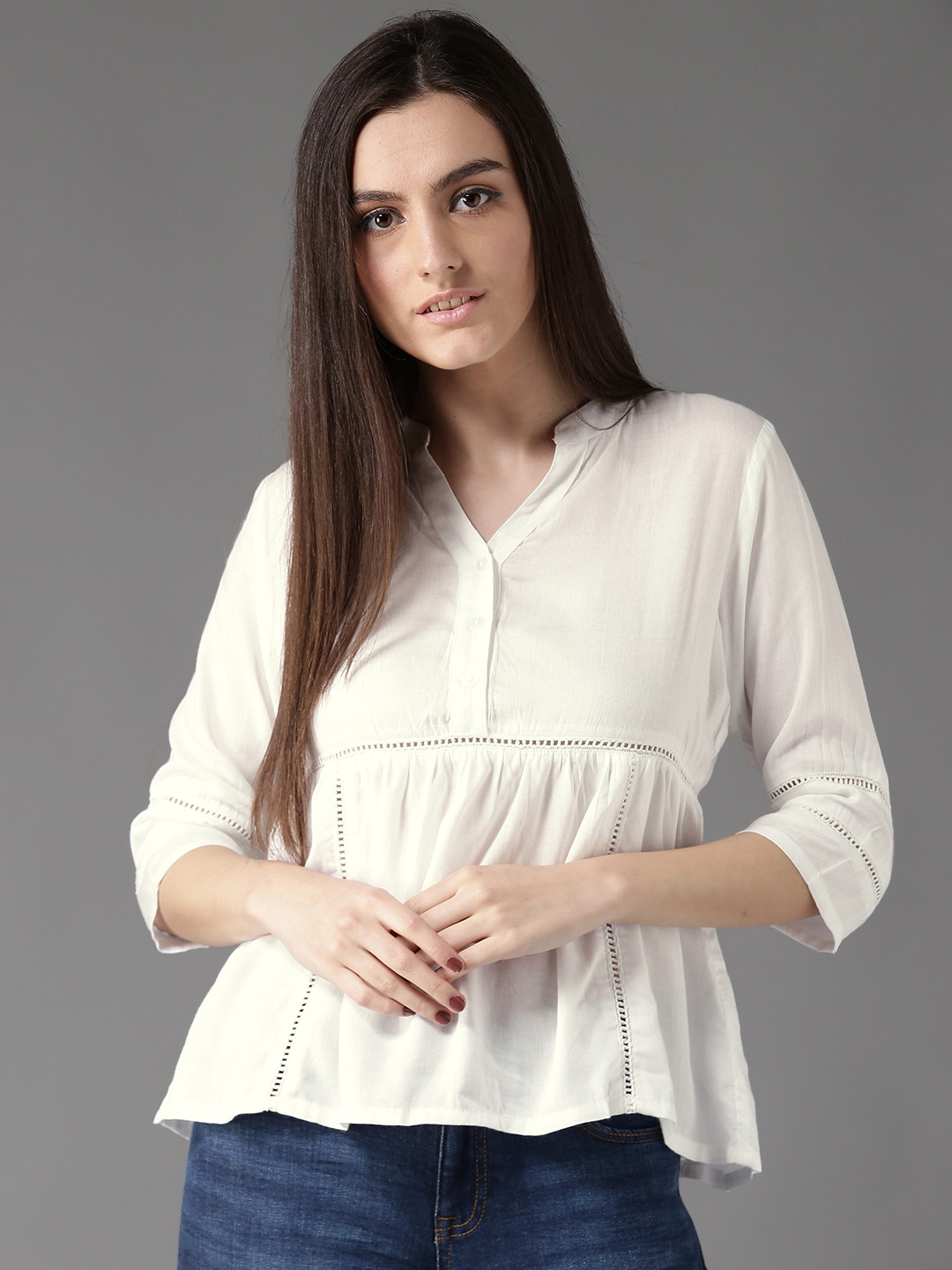 HERE&NOW White Lightweight A-Line Top with Gathers
