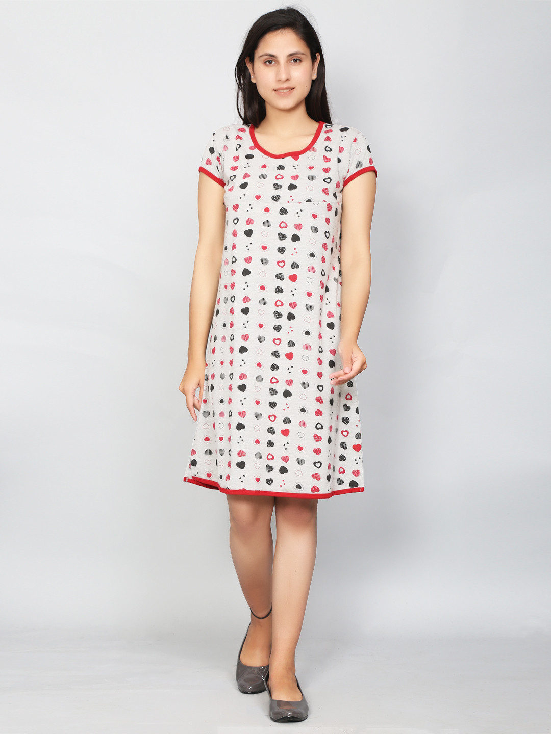 SillyBoom Women Grey & Red Printed Maternity Tunic