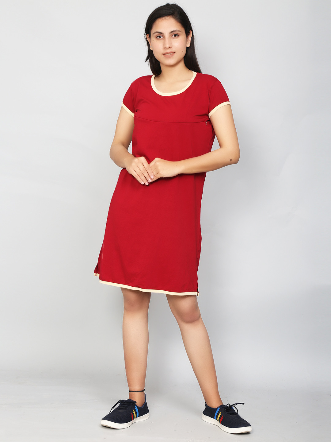 SillyBoom Women Maroon & White Maternity Tunic
