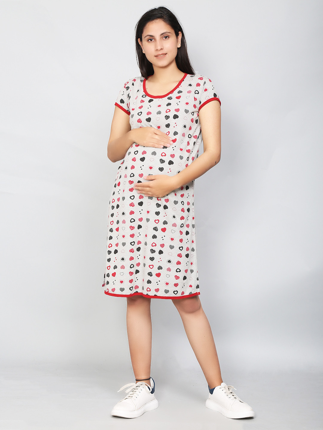 SillyBoom Women Grey & Red Printed Maternity Tunic