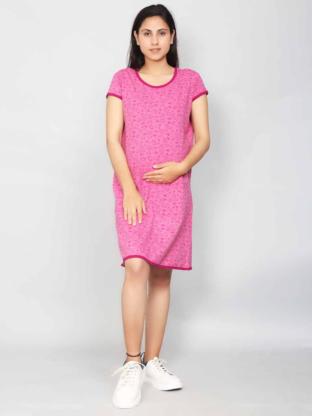 SillyBoom Women Pink Conversational Printed Maternity Tunic