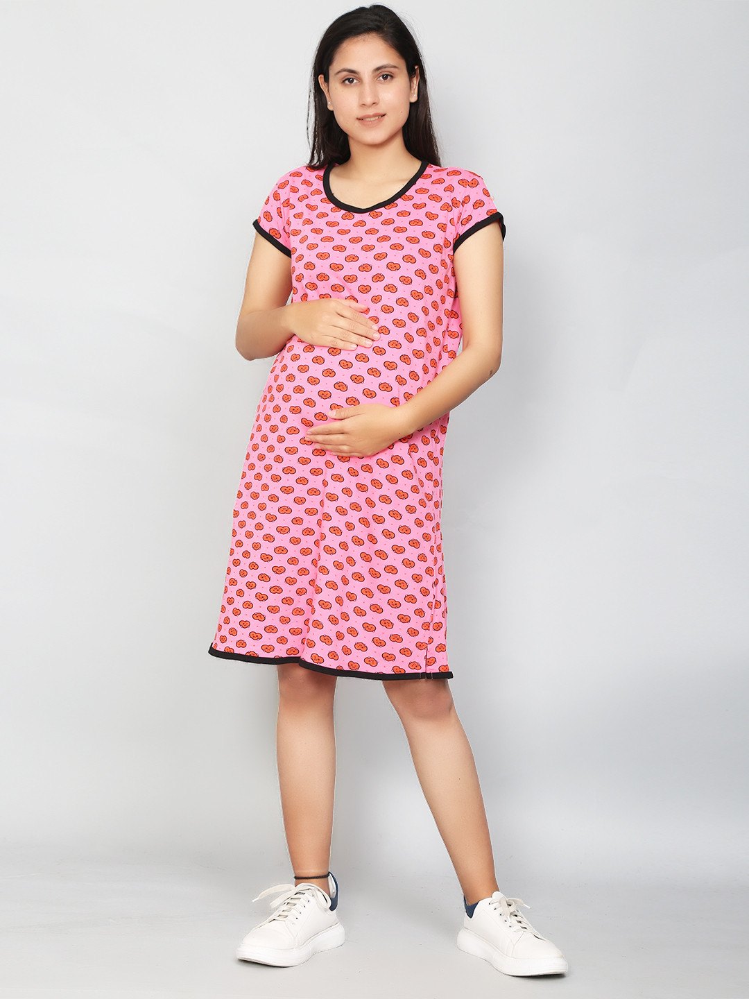 SillyBoom Women Pink & Black Printed Maternity Tunic