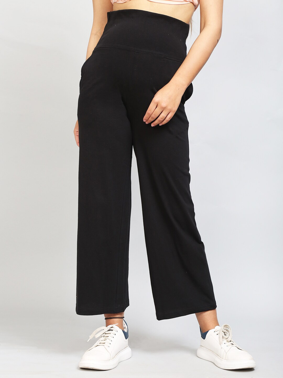 SillyBoom Women Black Solid Cotton Maternity Palazzo