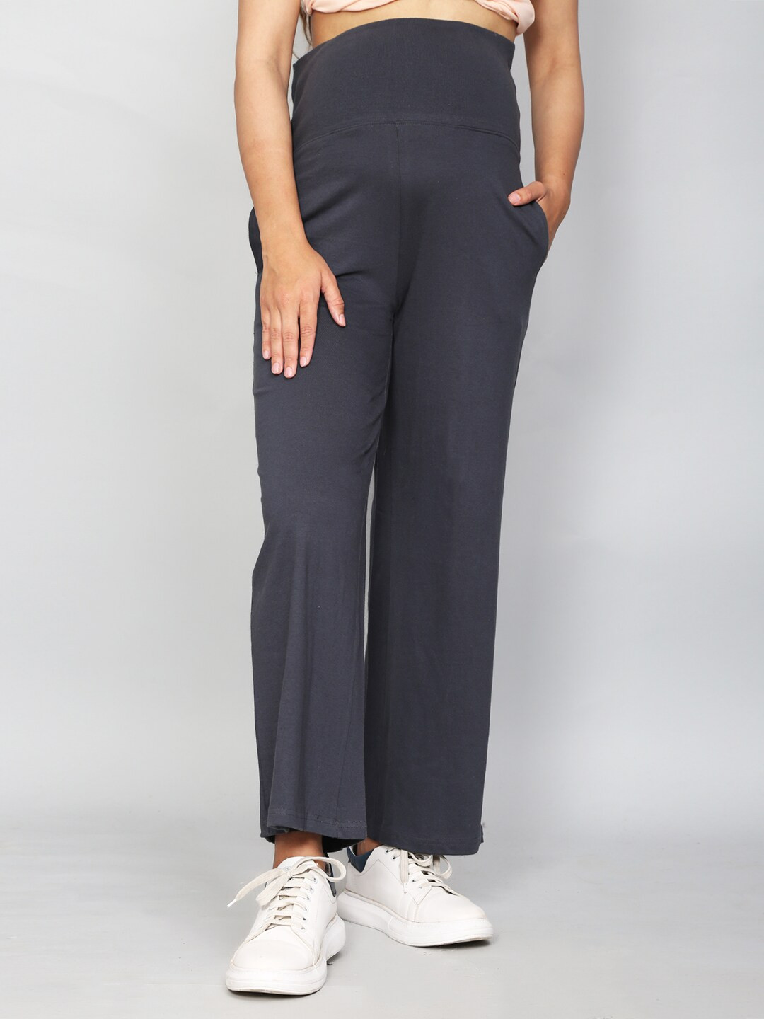 SillyBoom Women Grey Solid Cotton Maternity Palazzo
