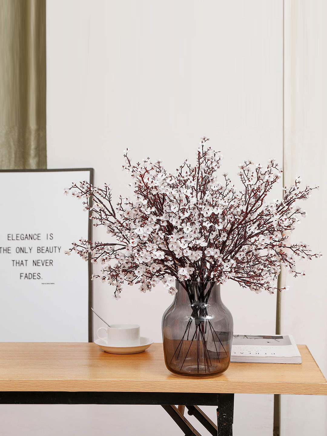 BS AMOR Set of 5 White Gypsophilia Artificial Flowers and Plants without Pot
