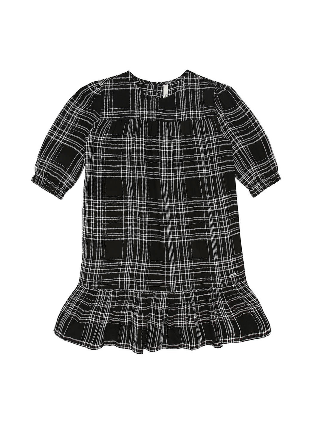 Pepe Jeans Girls Black & White Checked Drop Waist Midi Dress