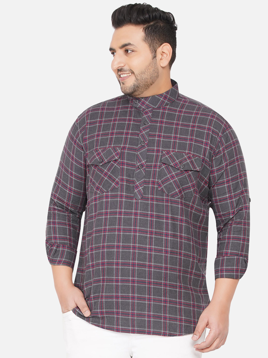 John Pride Plus Size Tartan Checks Checked Casual Shirt