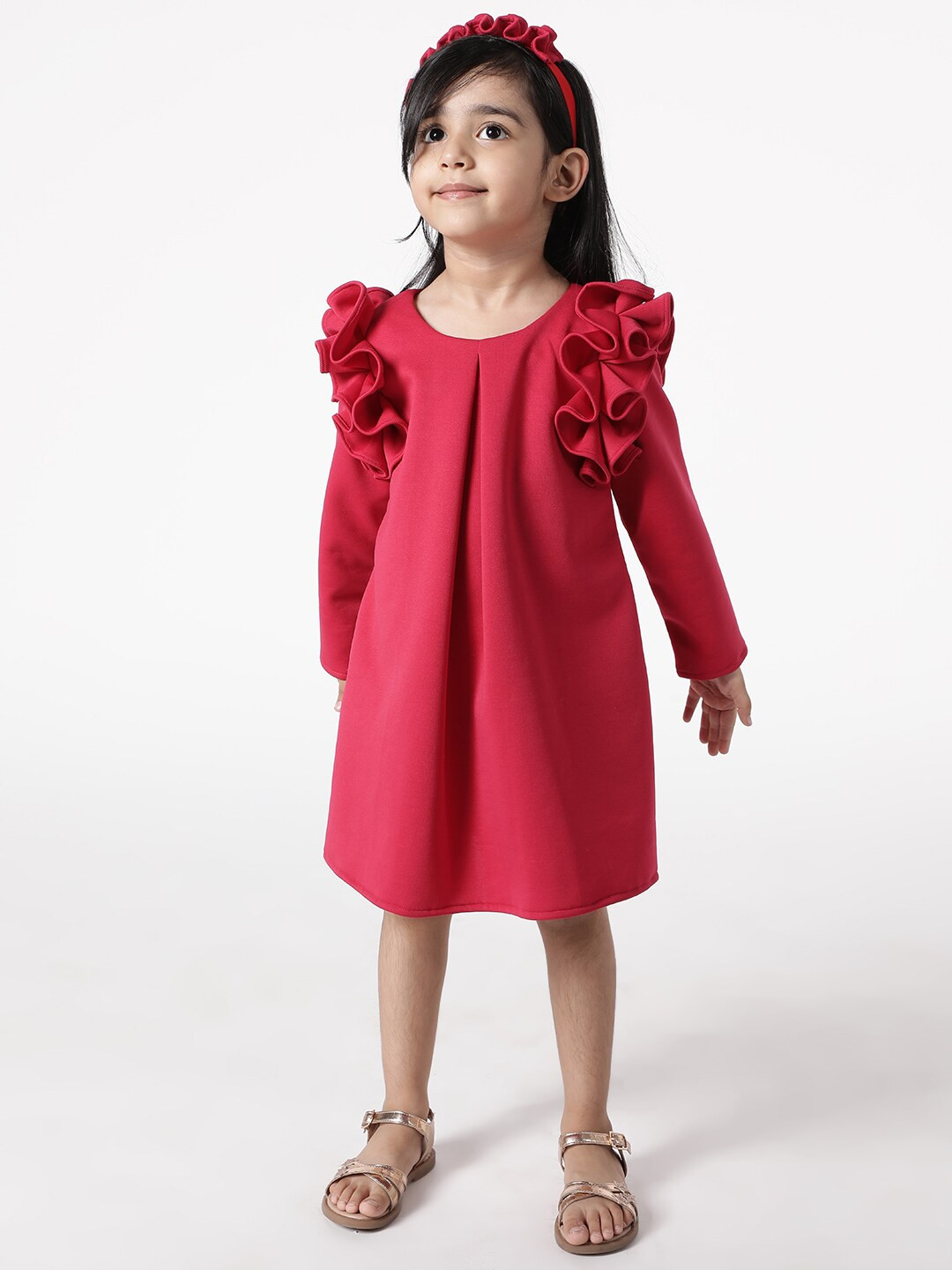 A Little Fable Girls Pink Ruffled A-Line Dress