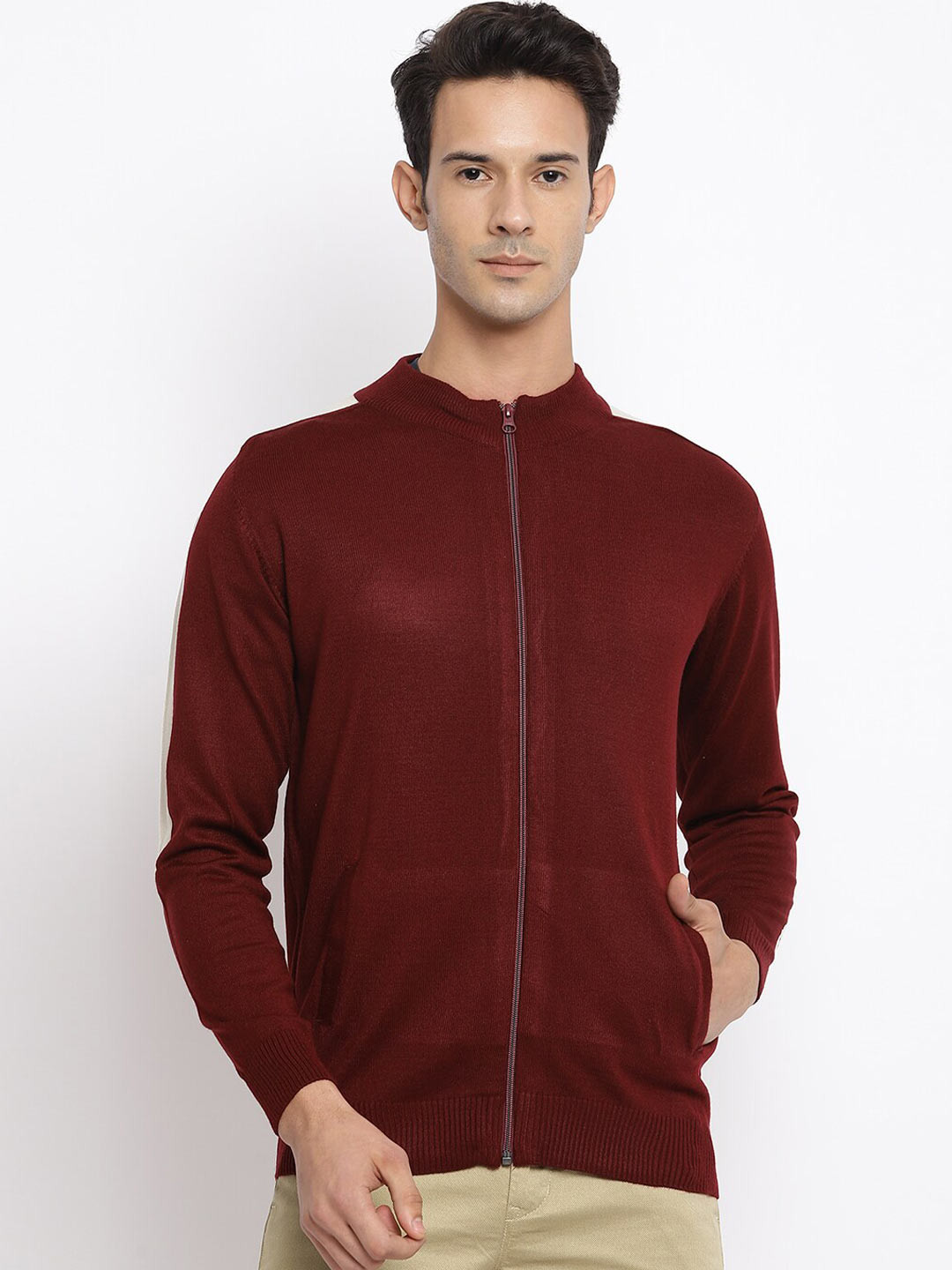 Cantabil Men Maroon & White Cardigan