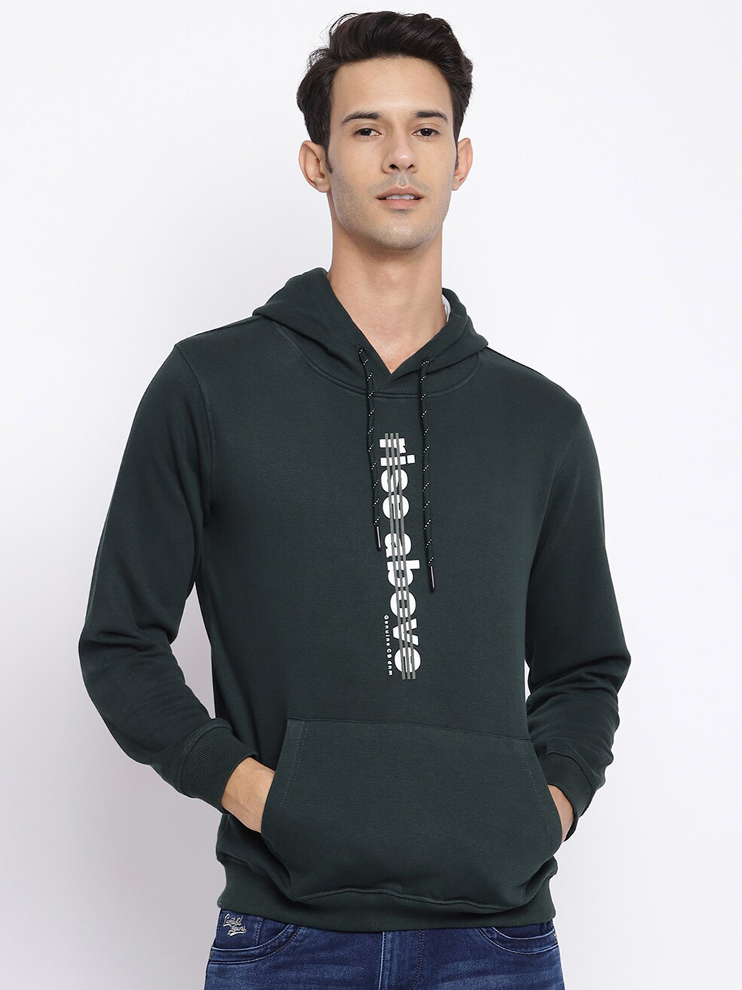 Cantabil Men Green Hooded Wool Sweatshirt