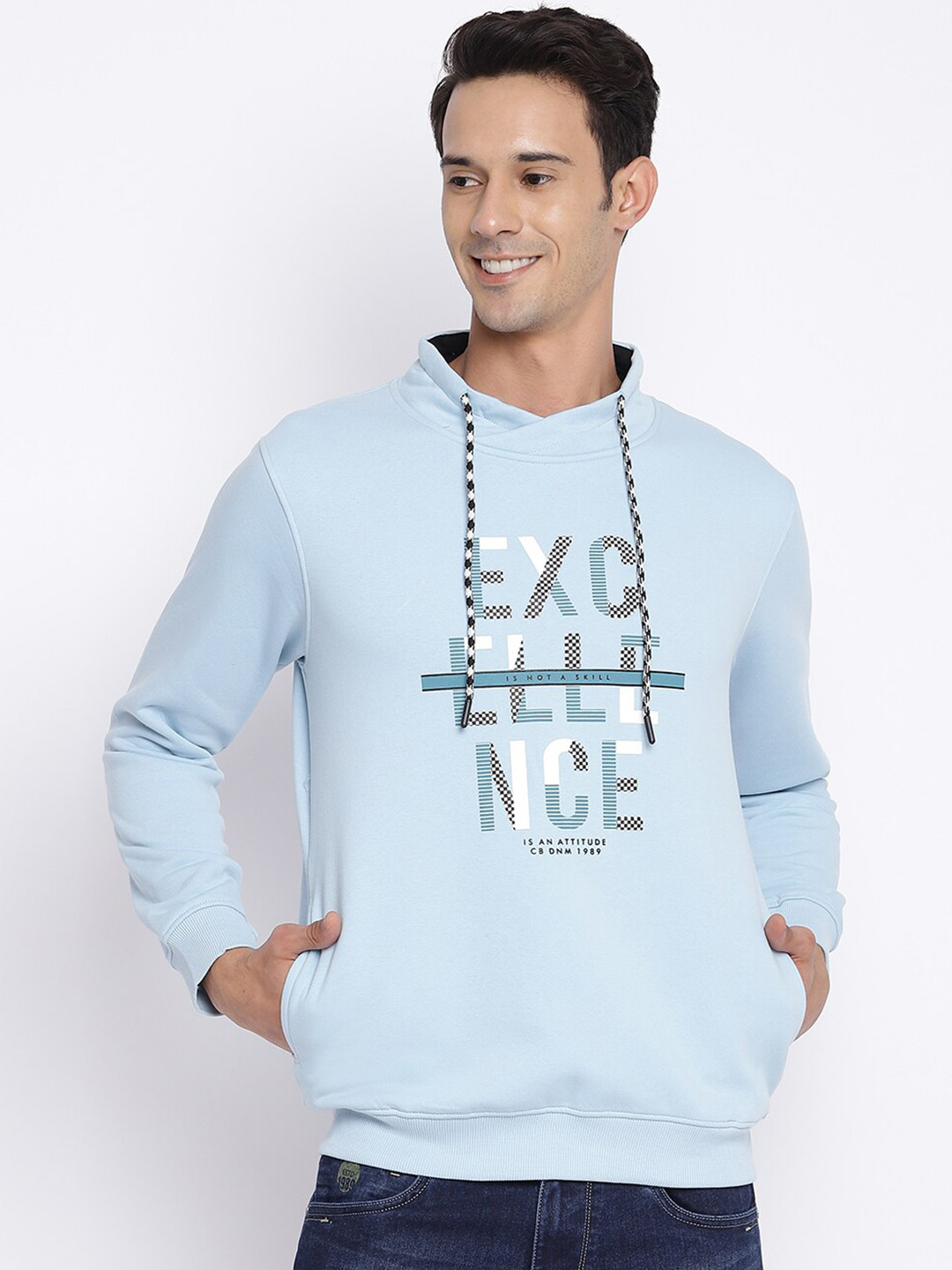 Cantabil Men Blue Printed Wool Sweatshirt