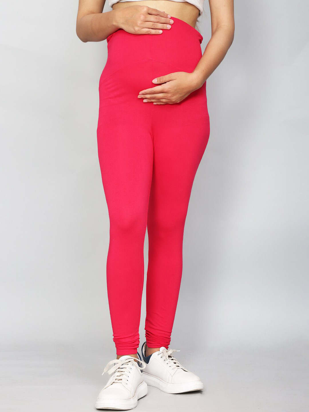 SillyBoom Women Pink Solid Maternity Stretchable Churidar Leggings