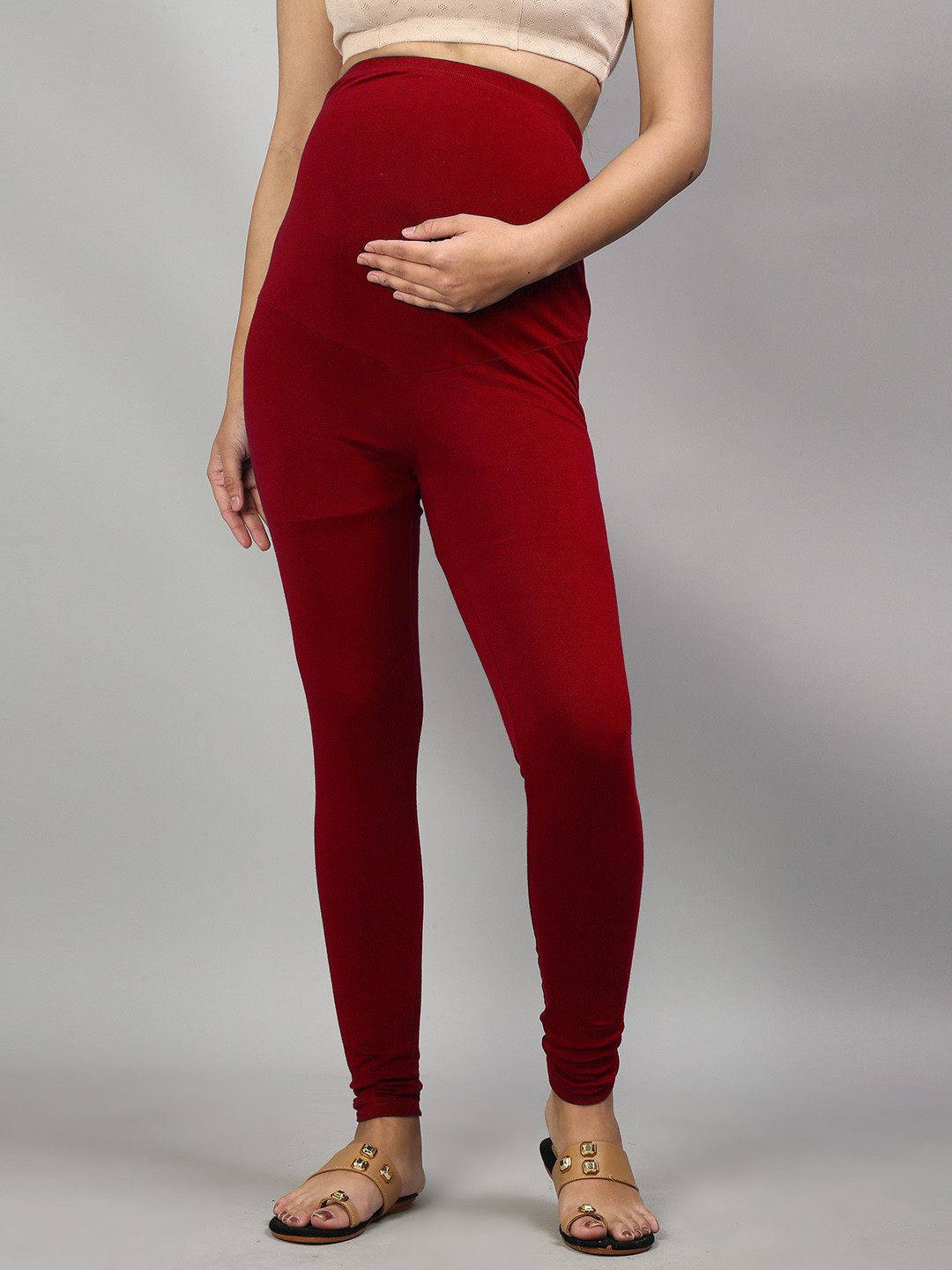 SillyBoom Women Maroon Solid Churidar Length Maternity Leggings
