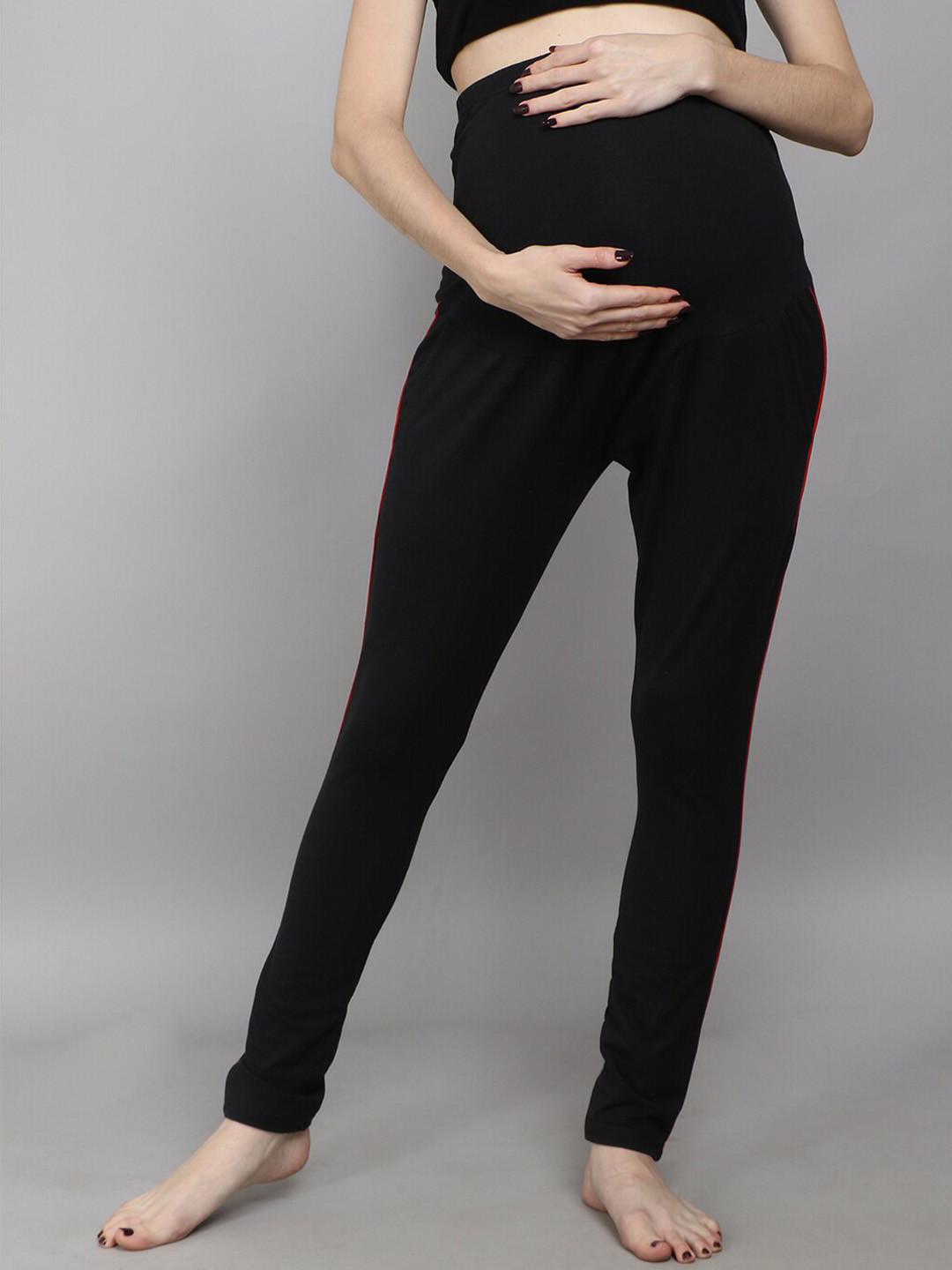 SillyBoom Women Black Solid Churidar Length Maternity Leggings